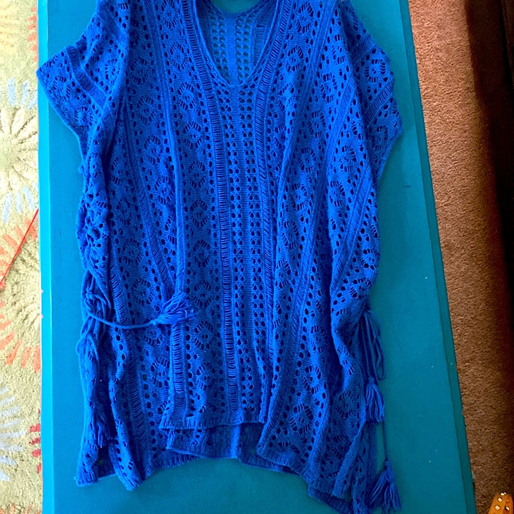 Lovely beach crochet style coverup.  One size, comfortable. cobalt blue